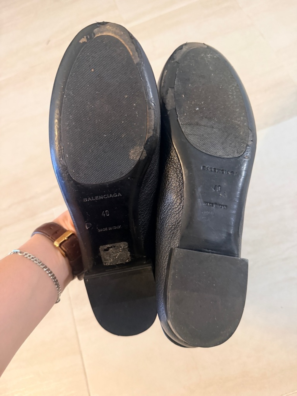 Balenciaga Black Leather Ballet Flats with Silver Stud Detail size 40 - Picture 5 of 6
